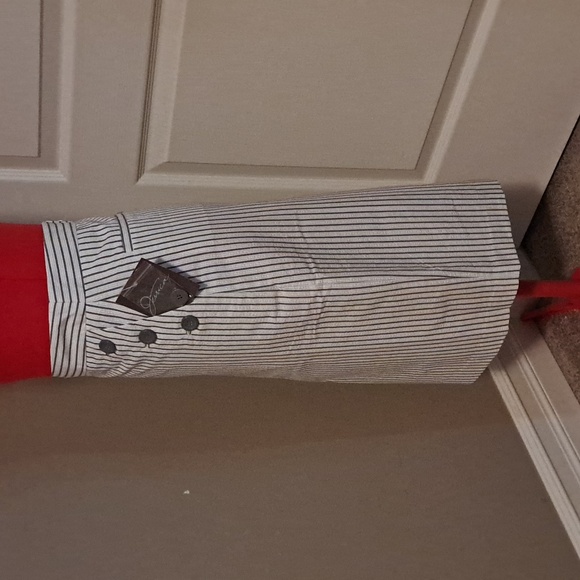 NWT Jessica Striped Knee-Length Straight Skirt with Pockets Size 4 White/Gray - Picture 3 of 9